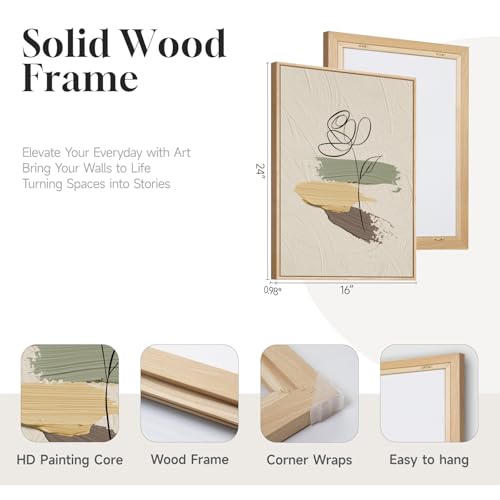 Framed Abstract Boho Wall Art for Living Room, 3 Piece Large Neutral Canvas Prints Paintings, Modern Minimalist Line Face Botanical Picture Artwork Decor for Bedroom Dining Room Hallway, 16x24 Inch - color: Beige Green, size: 24" H x 16" W x 3Pcs