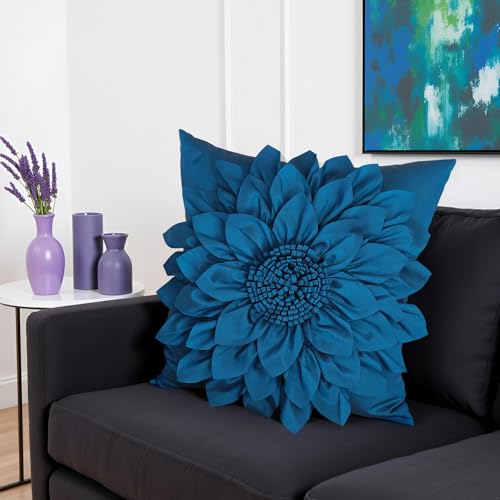 Bella's Giftshop Navy Blue Decorative Throw Pillow Covers 18x18 Inch for Bed Sofa Couch, Handmade 3D Accent Sunflower Floral Pillowcase, Living Room Decor - color: Navy Blue