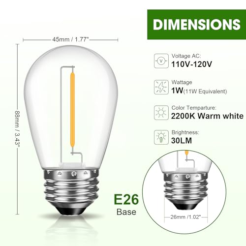 GvvooHome LED S14 Replacement Light Bulbs for Patio String Light, Shatterproof & Waterproof Hanging Light Bulbs for Outdoor String Lights, Dimmable, E26 Base, 24 Pack - color: Warm, size: 24 Pack