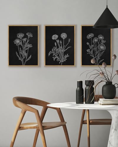 Drsoum Black White Flower Wall Art Vintage Minimalist Floral Wall Hanging Decor Botanical Prints Artwork for Office Dining Room Hallway 11x14in Natural Framed - color: White Flower, size: 11x14in, Natural Framed
