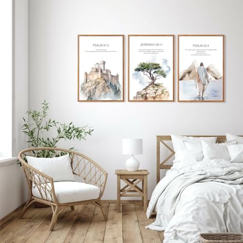 CHDITB Christian Bible Verse Framed Canvas Wall Art Set Of 3, Jesus Wall Decor, Scripture Jesus Wall Painting, Inspirational Biblical Art Prints For Dining Room Living Room Church (12X16 Inch) - color: Bible wall art