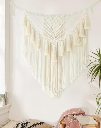 Jakalin Macrame Wall Hanging Small Macrame Wall Decor Boho Handmade Yarn Wall Art Craftsmanship Home Decor 31" Wx 39" L Ivory1 - color: Ivory1