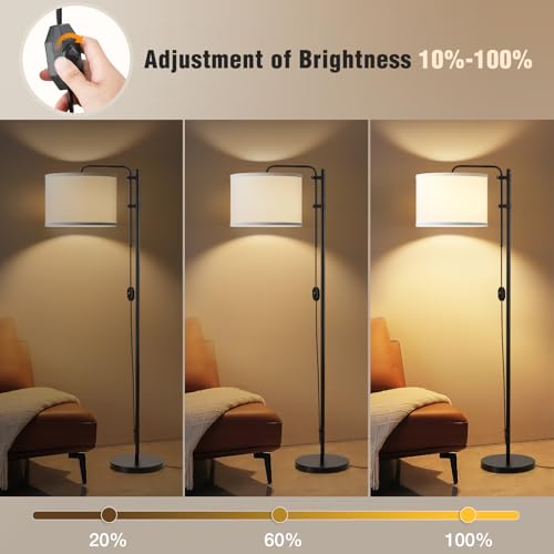 GyroVu Floor Lamp for Living Room, Adjustable Height Standing Lamps with 350° Rotate White Lampshade, 67.5-Inch Modern Tall Lamp Dimmable Floor Lamps for Corner Bedroom Home Office (Bulb Included) - color: White Fabric Shade