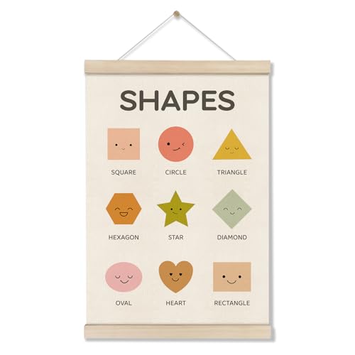 DOI-LANEE Shape Playroom Posters Hanger Frame, 16x12 Inch Shapes Poster for Nursery Kids Room Classroom, Educational Montessori Artwork, Boho Classroom, Learning Wall Art Decor, Homeschool Decor - color: Off-White09