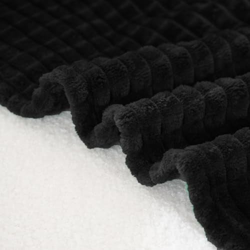 Puncuntex Flannel Fleece Throw Blanket Black 50"×60",Super Soft Plush Cozy Blanket with Square Grid Design Luxury for Couch Sofa Chair - color: Black, size: 50"×60"
