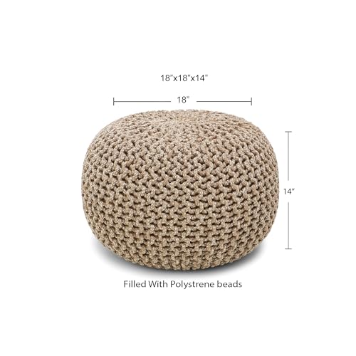 REDEARTH Round Pouf Ottoman - Hand Knitted Cable Boho Poof Home Décor Pouffe Circular Footrest for Living Room - Nursery - Bedroom - Lounge 100% Cotton (18”x18”x14”) - Beige Ivory - color: Beige Ivory, size: 18"D x 18"W x 14"H