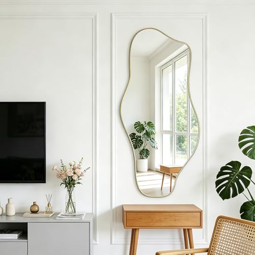 Irregular Wall Mirror, 51.1"x23.6" Asymmetrical Frameless Mirrors, Large Modern Organic Shaped Mirror for Living Room Bedroom Hallway Entryway, Horizontal or Vertical Hanging - color: Gold, size: 51.1"L x 23.6"W