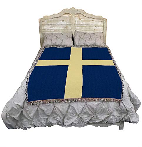 Pure Country Weavers Sweden Flag Blanket - Gift Tapestry Throw - Woven from Cotton - Made in the USA (72x54) - color: Sweden, size: 72" x 54"