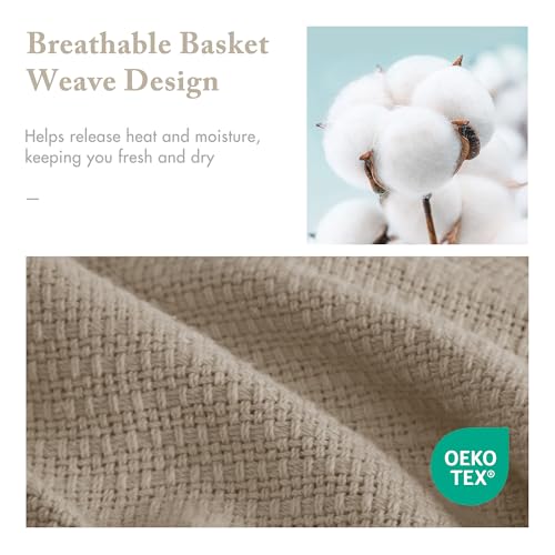 Madison Park Freshspun Basketweave Luxury Cotton Blanket Khaki 108x90" King Size Basketweave Premium Soft Cozy 100% Cotton For Bed, Couch or Sofa - color: Khaki, size: King