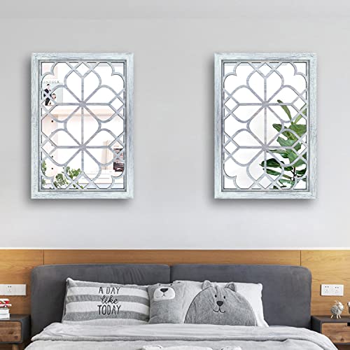 Wocred Set of 2 Rectangular Wall Mirror,Gorgeous Rustic Farmhouse Accent Mirror,Rustic White Color Entry Mirror for Bathroom Renovation,Bedrooms,Living Rooms and More(11”x15”) - color: Rustic White, size: 11x15 inch - 2 PCS