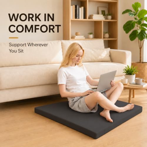 Velvet Zabuton Meditation Mat - Large Floor Pillow for Adults & Yoga Meditation Cushion - High Density Foam Floor Seating with Washable Cover, 31x31 Inch (Black) - color: Black