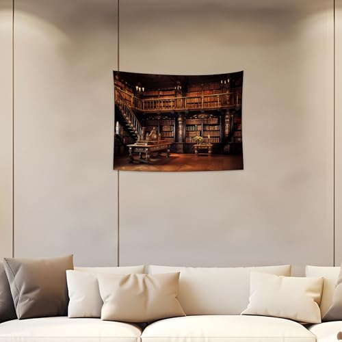 QGHOT Medieval Bookshelf Tapestry Vintage Library Bookcase Tapestry Wall Hanging Victorian Office Zoom Video Backdrop Old Books for Study Room Bedroom Living Room Decor 37.4" x 28.7" - color: H, size: 28.7"L x 37.4"W