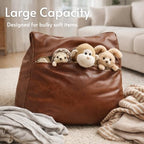 SOFTSOUL DIY Fillable Storage Ottoman – Stuff with Clothes, Blankets or Toys to Create Seat or Footstool, Space-Saving Faux Leather Square Pouf Organizer (Unfilled), 17.7”×17.7”×15.7”