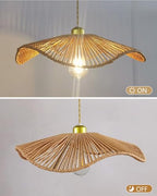 Woven Pendant Light, 15.7" Handmade Rattan Shade, Modern Boho Chandelier for Dining Room Wicher Hanging lamp Farmhouse Rattan Chandelier for Kitchen Island Living Room Bedroom - color: 15.74″-Fan-shaped