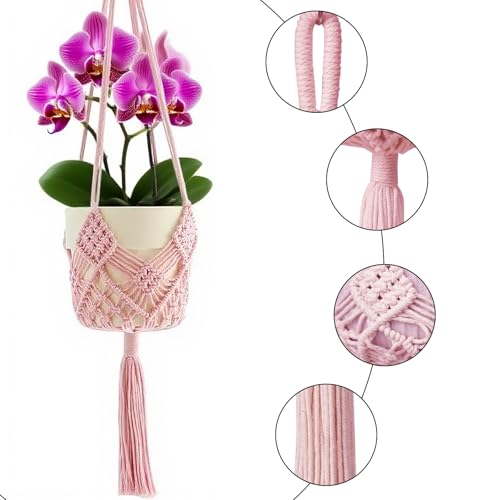 2 Pack Macrame Hanging Planters with Patterns - Stylish Plant Hangers Crochet Boho Plant Holder Hanging Plant Basket for Up to 6 Inch Pots(Pink) - color: Pink