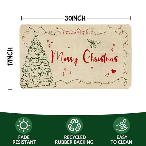 Merry Christmas Door Mat Outdoor for Front Door,Xmas Tree Red Bow Lights Holiday Welcome Doormat,Winter Floor Rugs for Indoor Porch Entrance Farmhouse Decor 30" x 17" - color: Christmas Doormat 2