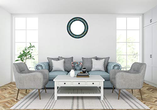 Handcrafted Decorative Wall Mirror, 24in Turquoise Mosaic, Coffee Brown, Green, Round, for Hallway, Bedroom, Bathroom, Living Room - color: Turquoise, Coffee Brown, Green