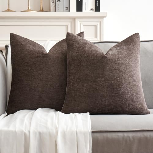 MIULEE Pack of 2 Dark Brown Decorative Pillow Covers 18x18 Inch Soft Chenille Couch Throw Pillows Farmhouse Cushion Covers for Home Decor Sofa Bedroom Living Room - color: Dark Brown, size: 18" x 18" (Pack of 2)