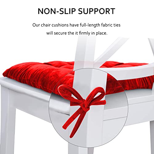 ELFJOY 4 Pack Chair Cushions for Dining Chairs Chair Pads Cushion for Kitchen Office Tufted Square Seat Cushion with Ties (16" Red Velvet) - color: Bright Red