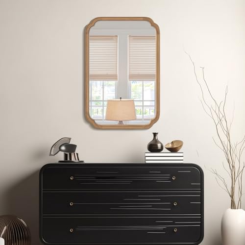 WallBeyond 24" x 36" Rounded Corner Arch Wall Mirror with Wood Frame for Entryway, Living Room or Bedroom Home Decor - Light Woodgrain [24" x 36" Honey-Colored] - color: Honey a, size: 36"L x 24"W