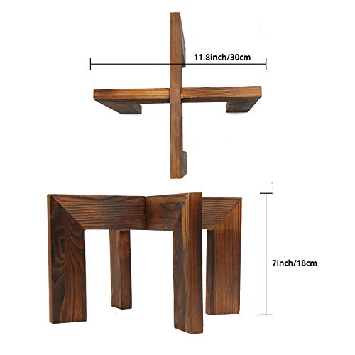 Gendral Forwepup 2 Pack Wood Plant Stand, Mid Century Modern Planter Stand Rattan Flower Pot Stand, Low Short Plant Stands Indoor - Boho Rustic Wooden Stool for Plant Pot Holder, Fit 5-15 Inch Pot - color: 2 Pack