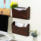PAG Wall File Holder Wall Mounted Wood Hanging File Organizer for Office, 2 Pockets, Brown - color: Brown