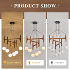 Farmhouse L28 '' Wooden Chandeliers with Milk Glass Globes Lampshades, Rustic Unique Mid Century Long 6-Light Pendant Chandelier for Living Dining Room Entryway Bedroom Kitchen,G9,Wood Stained Walnut - color: Walnut, size: L28 inches