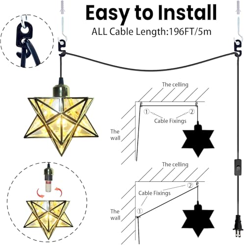 AECBUY Gold Ceiling Pendant Hanging Lamp, Metal and Clear PVC Star Pendant Light, Vintage Hanging Lamp Plug in Cord and Switch for Dining Room Living Room Bedroom - color: Gold