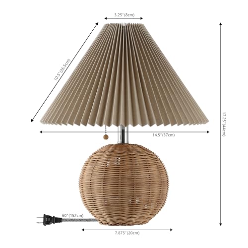 JONATHAN Y 17.25" Natural/Chrome/Dark Beige Sphere Table Lamp, Mid-Century Bedside Nightstand with Beige Pleated Linen Shade, Scandinavian Coastal Style, LED Bulb Included (JYL1145C) - color: Natural