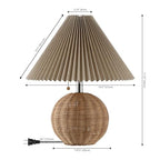 JONATHAN Y 17.25" Natural/Chrome/Dark Beige Sphere Table Lamp, Mid-Century Bedside Nightstand with Beige Pleated Linen Shade, Scandinavian Coastal Style, LED Bulb Included (JYL1145C) - color: Natural