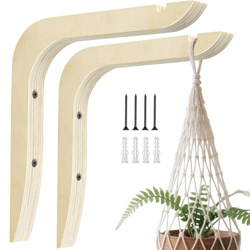 Wooden Plants Hanger, Plant Hangers Indoor Wall Mount, 8.58-Inch Hanging Plant Hooks For Wall, Basket Hooks for Lanterns, Flower Bracket, Wind Chimes, Lamp, Bird Feeders, Patio Decor(wood color 2PCS) - color: Light wood color 2PCS