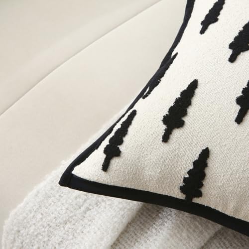 Boho Decorative Throw Pillows with Inserts, 18" x 18" Soft Tufted Modern Chenille Pillow, Pillows for Home, Patio, Couch, Bedroom, Living Room (Black Tree) - style: Black Tree