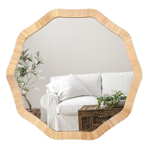 ULIKE Rattan Wicker Mirror for Bathroom, 24 Inch Boho Woven Decorative for Wall, Rustic Farmhouse Vanity Mirror, Geometric Rattan Mirrors for Living Room Entryway Bathroom Bedroom - color: Decagonal, size: 24"L x 24"W