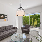 Drum Chandeliers, 18'' Drum Pendant Light Fixture with White Linen Fabric Shade, White Chandelier Adjustable Modern Farmhouse Hanging Lights for Dining Room Bedroom Kitchen Foyer Entryway - color: 18Inch White&Black