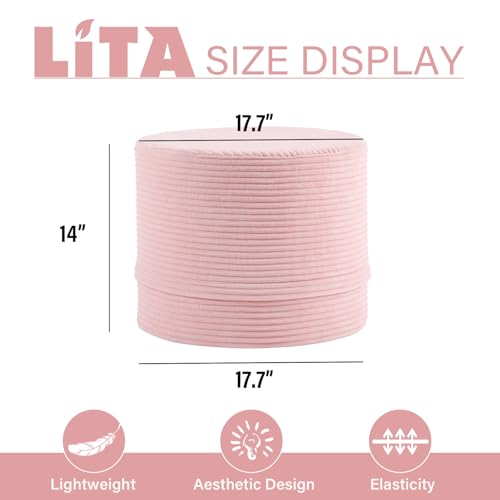 LITA Round Stuffed Pouf Ottoman, Velvet Poufs with High-Density Foam Filling and Washable Cover, Furry and Fluffy Bean Bag Foot Stools Ottoman for Living Room, Bedroom, Office, Pink - color: Velvet Pink