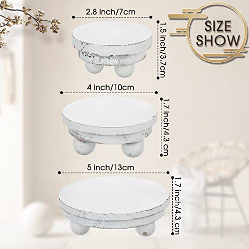 Amyhill 3 Pcs 5/4/3 Inch Mini Wooden Risers for Decor Small Round Pedestal Stand, Washed White Farmhouse Wood Riser with Ball Feet for Tiered Tray, Candles, Plants, Home Kitchen Decor - color: Washed White, size: 5/4/3 Inch