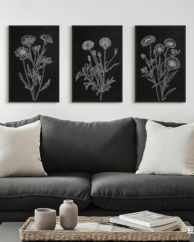 Drsoum Black White Flower Wall Art Vintage Minimalist Floral Wall Hanging Decor Bohemain Botanical Prints Artwork for Bedroom Living Room Hallway 16x24in Black Framed - color: White Flower, size: 16x24in, Black Framed