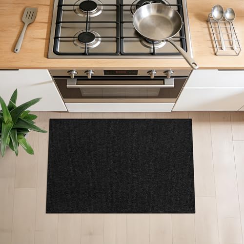 Washable Runner Rug 2x3 Ft Small Entryway Rug Indoor Door Mat Non Slip Front Door Rugs Indoor Braided Cotton Floor Carpet for Front Entrance Bathroom Kitchen Foyer, Black - color: Black/Dark Grey, size: 2x3