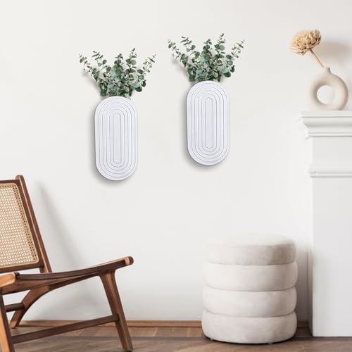 2PCS Wood Wall Planter for Indoor Plants, Wooden Hanging Planter for Dried Flowers and Artificial Greenery Plants,Wood Pocket Vase for Living Room,Bedroom,Bathroom (White) - color: White