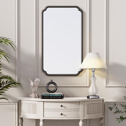 Ferytange 26"x40" Rustproof Bathroom Mirror Black, Round Corner Metal Frame Wall Mirror, Horizontal/Vertical Hanging Over Sink, Bedroom Bathroom Decor - color: Black, size: 40"L x 26"W
