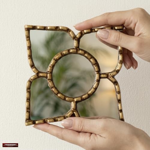 Small Decorative Gold Peruvian Mirror Gallery Wall Art | Versatile square or diamond dual display, authentic leaf gilding, perfect for gallery wall sets, luxury vintage style - color: Gold