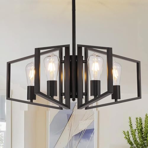 WJShome Black Chandelier, 4-Light Farmhouse Dining Room Light Fixture/Chandelier Over Table, Geometric Pendant Lights Kitchen Island, for Entryway, Foyer, Hallway - color: Black