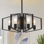 WJShome Black Chandelier, 4-Light Farmhouse Dining Room Light Fixture/Chandelier Over Table, Geometric Pendant Lights Kitchen Island, for Entryway, Foyer, Hallway - color: Black