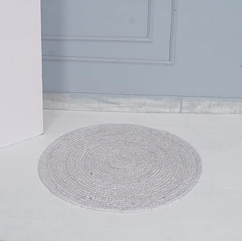 Handmade Natural Fiber Round Collection 2' Round Natural Handmade Boho Charm Farmhouse Jute Area Rug (White) - color: White