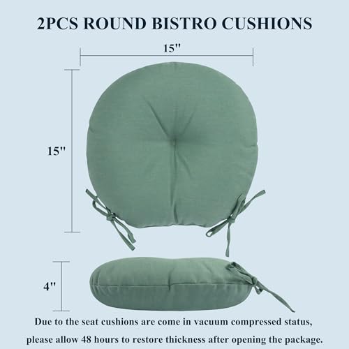 FUNHOME 15"x15"x4" Bistro Chair Cushion Set of 2, Water Repellent Round Outdoor Chair Cushions with Ties, Patio Tufted Chair Pads for Home Garden (Aqua Leala) - color: Aqua Leala