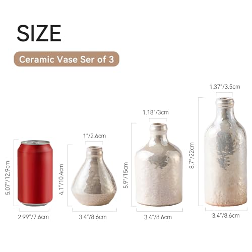 Ceramic Vase Set of 3, Decorative Vases Home Decor Modern Neutral Flower Pampass Boho Vase for Living Room, Table, Mantel, Entryway, Bookshelf, Kitchen, Bedroom, Bathroom - White - color: 009-white