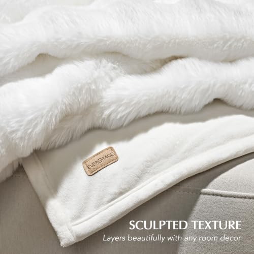 EverGrace Ultra Soft Luxury Fluffy Faux Rabbit Fur Throw Blanket, Thick Warm Bubble Throw for Bed, Cozy Plush Reversible Blankets for Couch, Chair, Sofa, Bright White, 50x60 Inches - color: Bright White, size: 50"x60"
