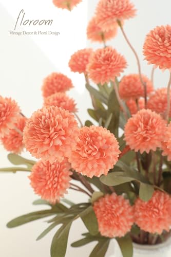 Floroom 5pcs Coral Pink Faux Silk Mums Artificial Flowers, Bulk Fake Small Mini Chrysanthemums with Stems for DIY Wedding Centerpieces Floral Arrangements Vase Fillers Home Decorations - color: Coral Pink, size: 5pcs