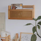 Wall Magazine Rack with PE Rattan Grid,Size 17.3" x 4" x 9.4",File Holder For Entryway,Living Room,Waiting Room,Kids’ room,Office(Retro Brown)