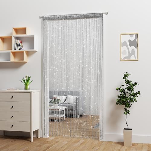 Door String Curtain Doorway Beads Curtains,Hanging Room Divider Beaded Decor Hippie Glitter Fringe Panel Closet Window Doors Sequin Sheer Boho Doors Tassel (Silver) - color: Silver